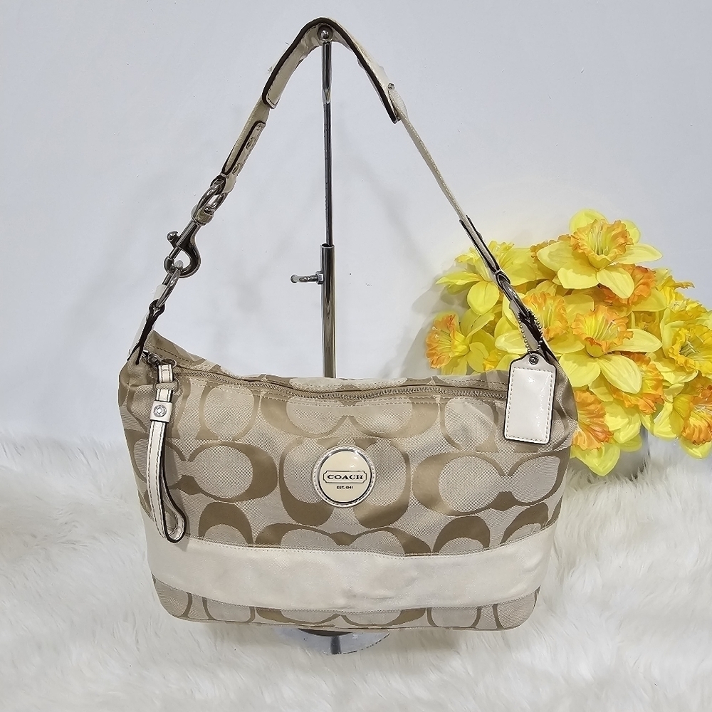 Coach Tan Ivory Leather Signature Hobo